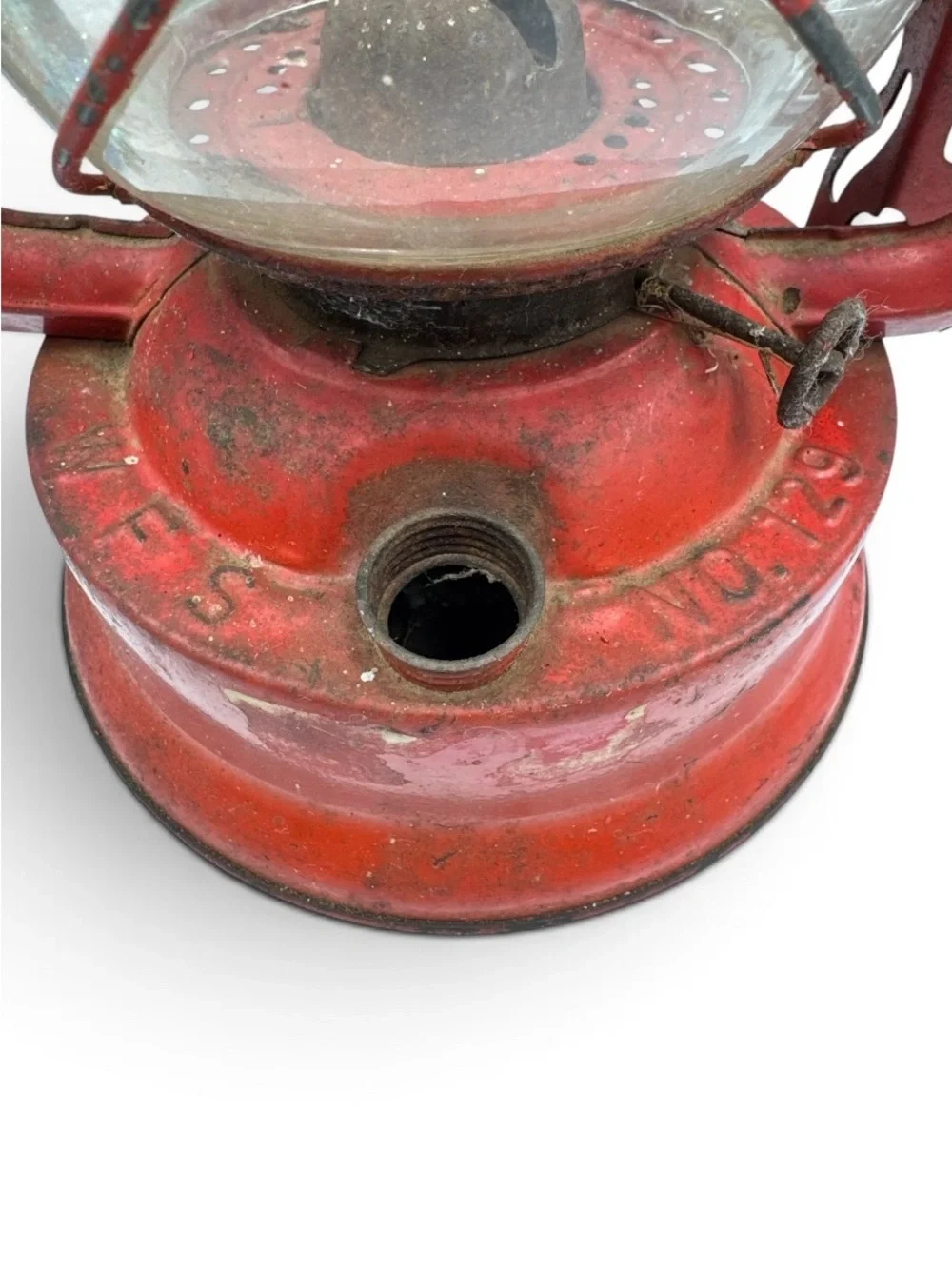 Vintage Red Kerosene Oil Lantern Original Globe Rustic Farmhouse Decor 15”